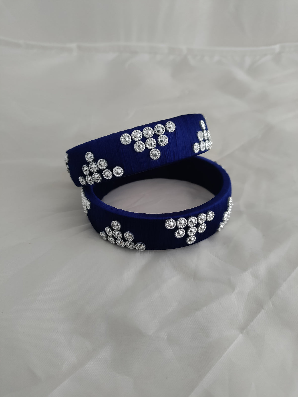 Blue and silver silk thread bangles