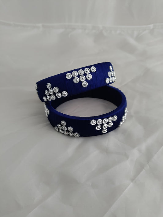 Blue and silver silk thread bangles