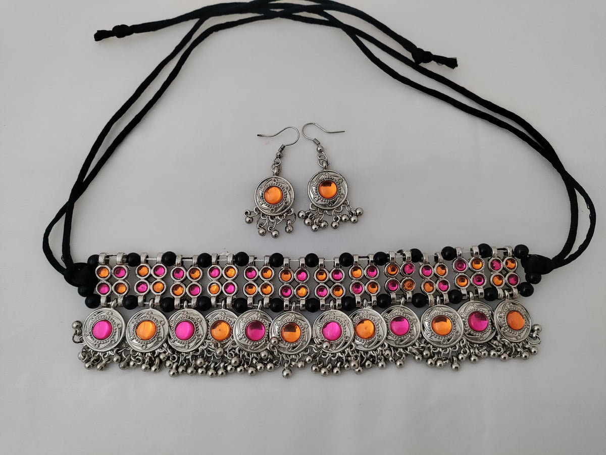 Stunning pink and orange choker set [SKU00045]
