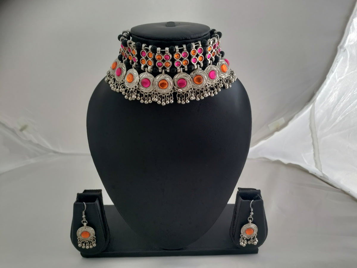 Stunning pink and orange choker set [SKU00045]