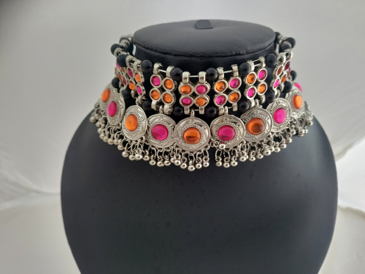 Stunning pink and orange choker set [SKU00045]
