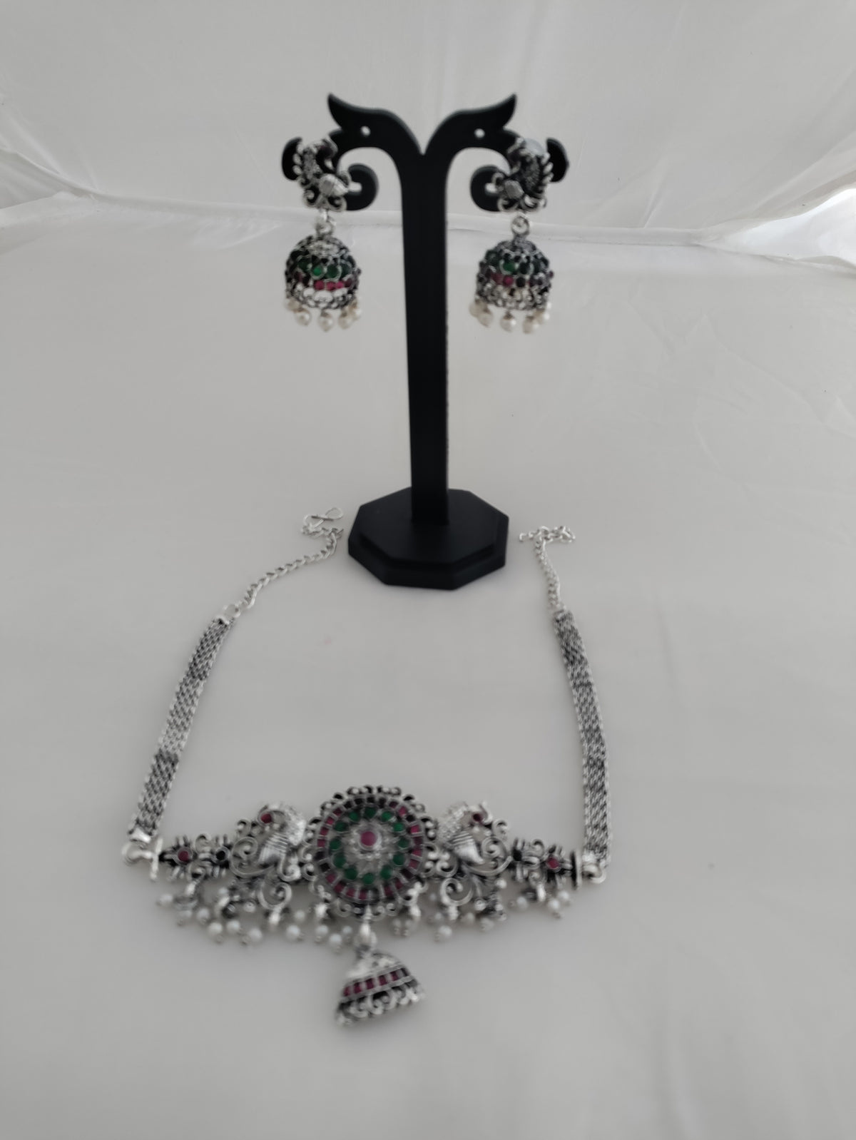 Oxidised silver choker with peacock design (sku00047)