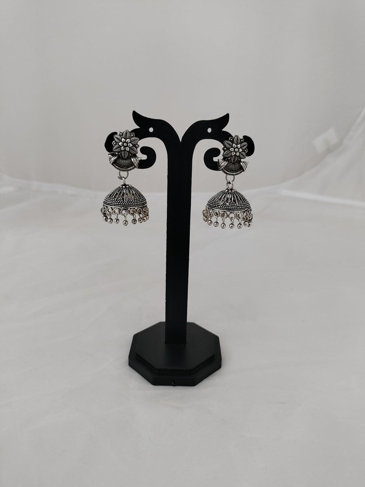 Elegant oxidised silver jhumka
