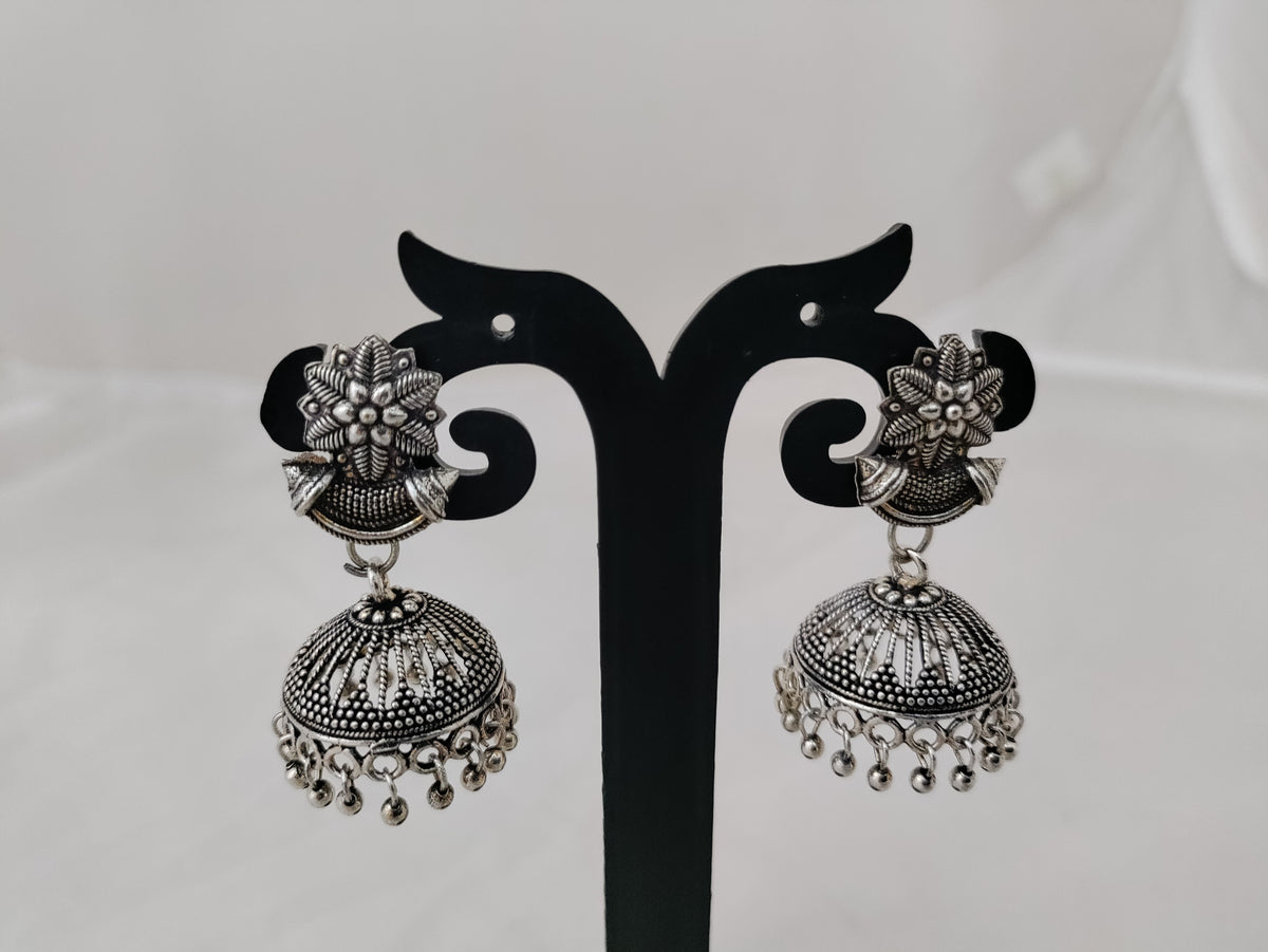 Elegant oxidised silver jhumka