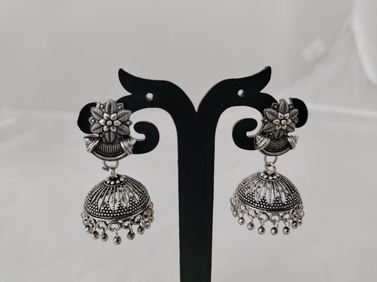 Elegant oxidised silver jhumka