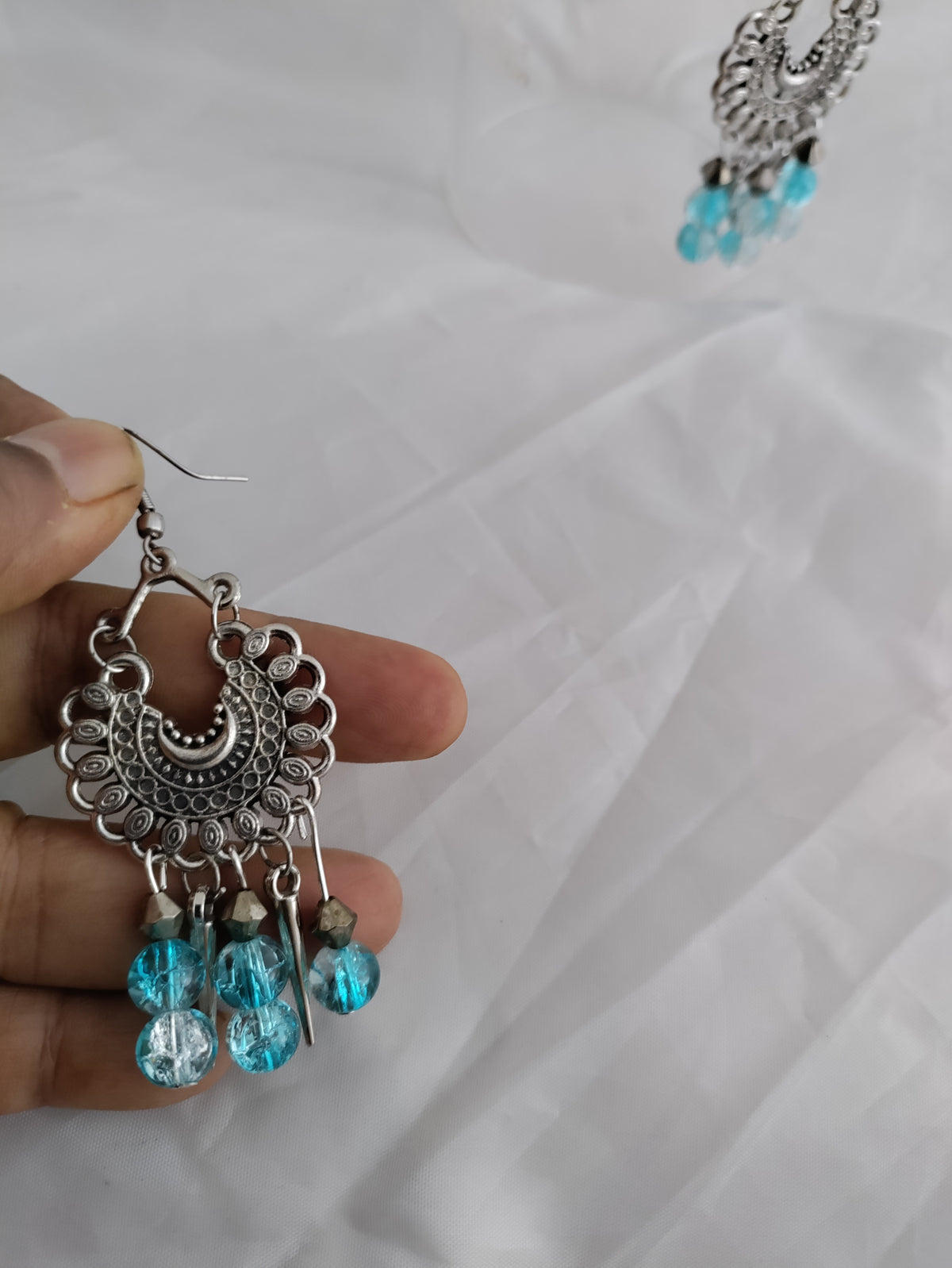 Beaded oxidised silver necklace and earrings set