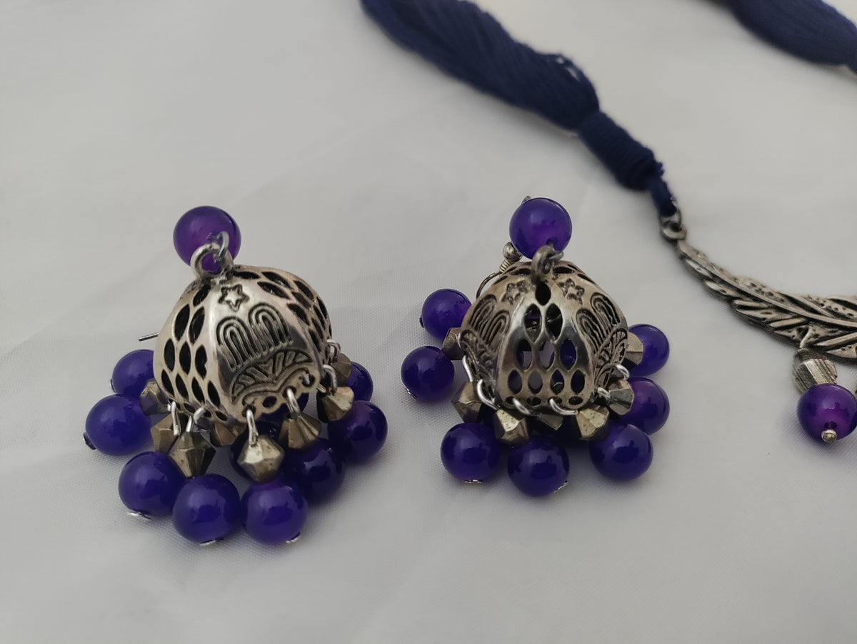 Purple and silver necklace set