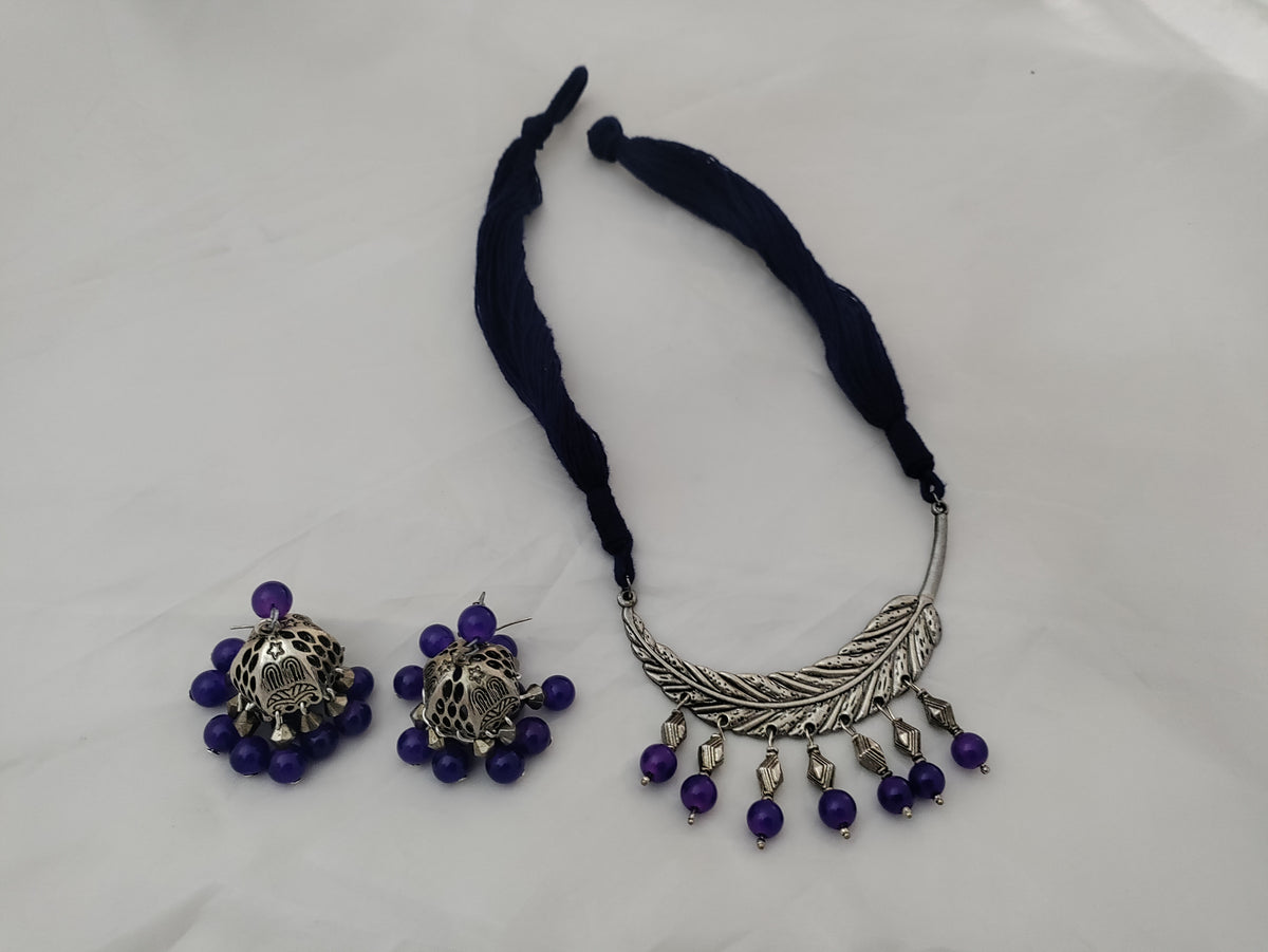 Purple and silver necklace set