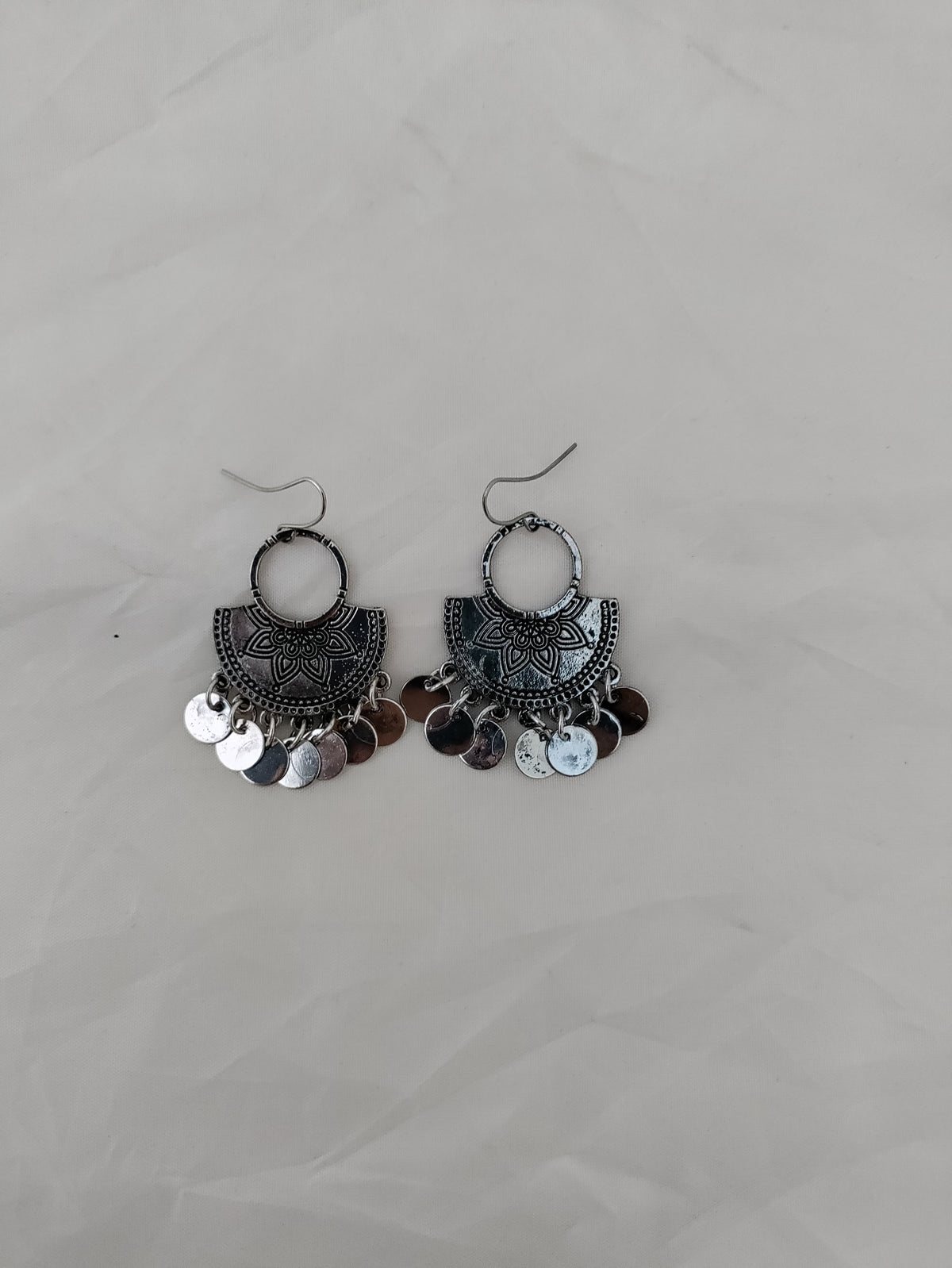 Oxidised silver earrings with geometric pattern