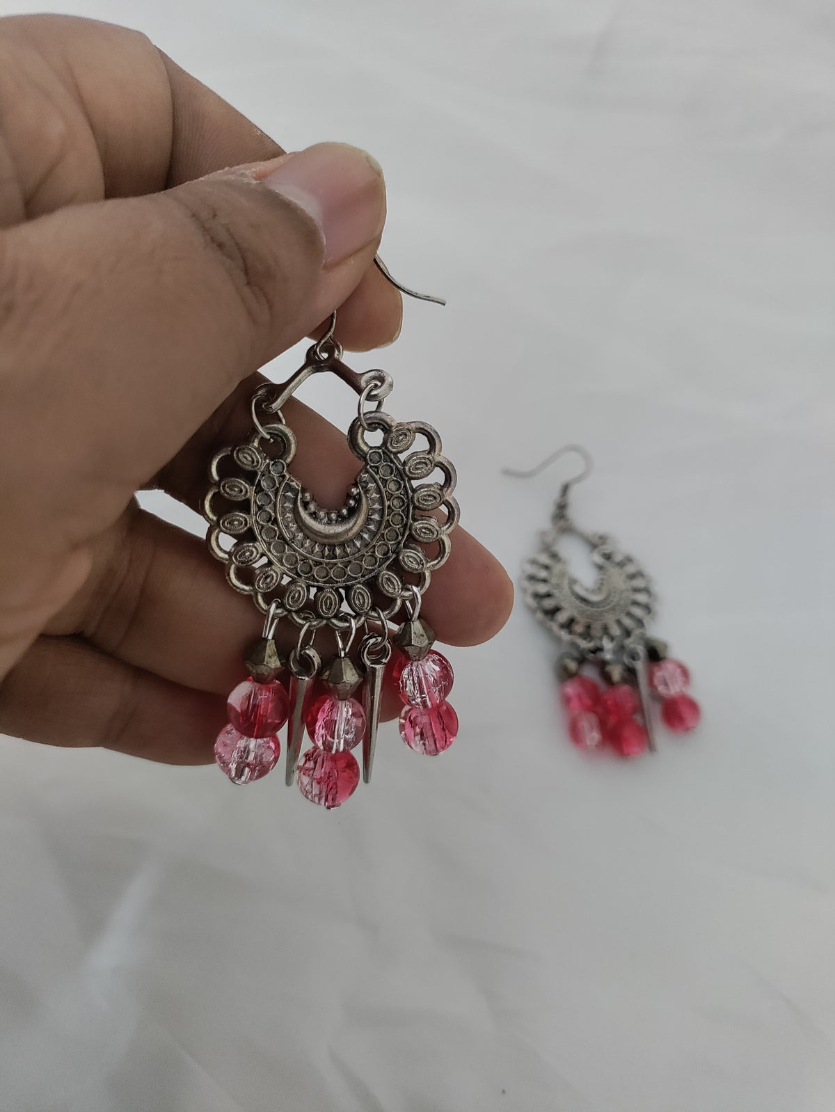 Beaded oxidised silver necklace and earrings set