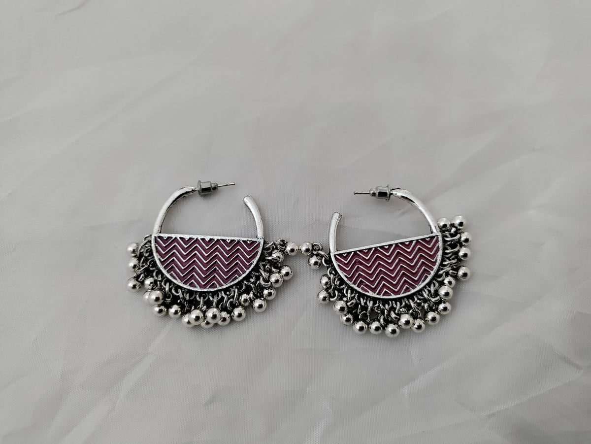 Chevron patterned oxidised silver earrings