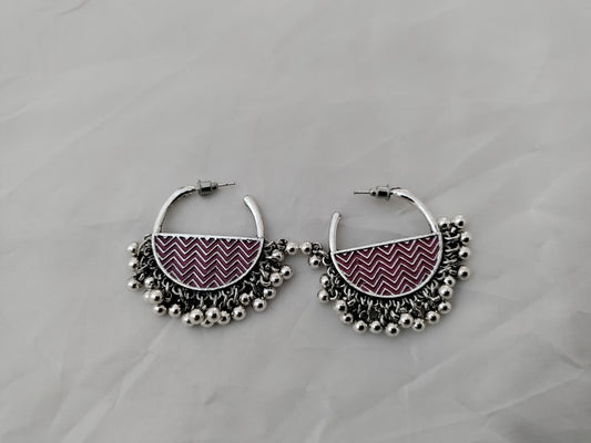 Chevron patterned oxidised silver earrings