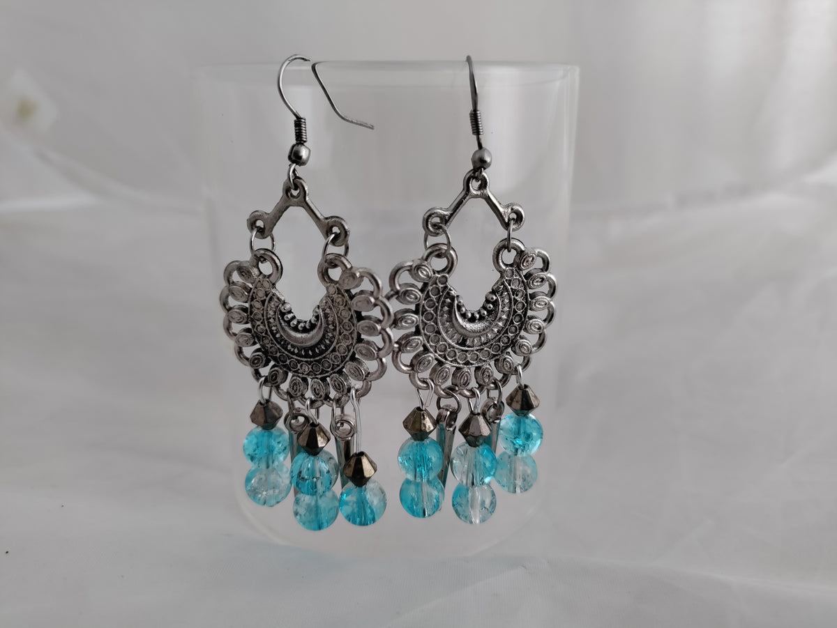 Beaded oxidised silver necklace and earrings set