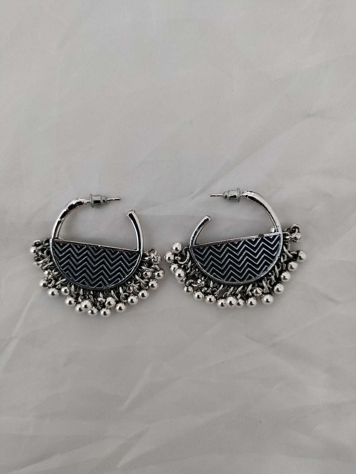 Chevron patterned oxidised silver earrings