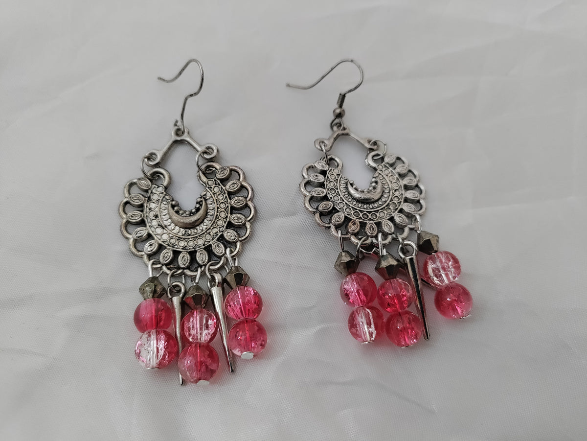 Beaded oxidised silver necklace and earrings set