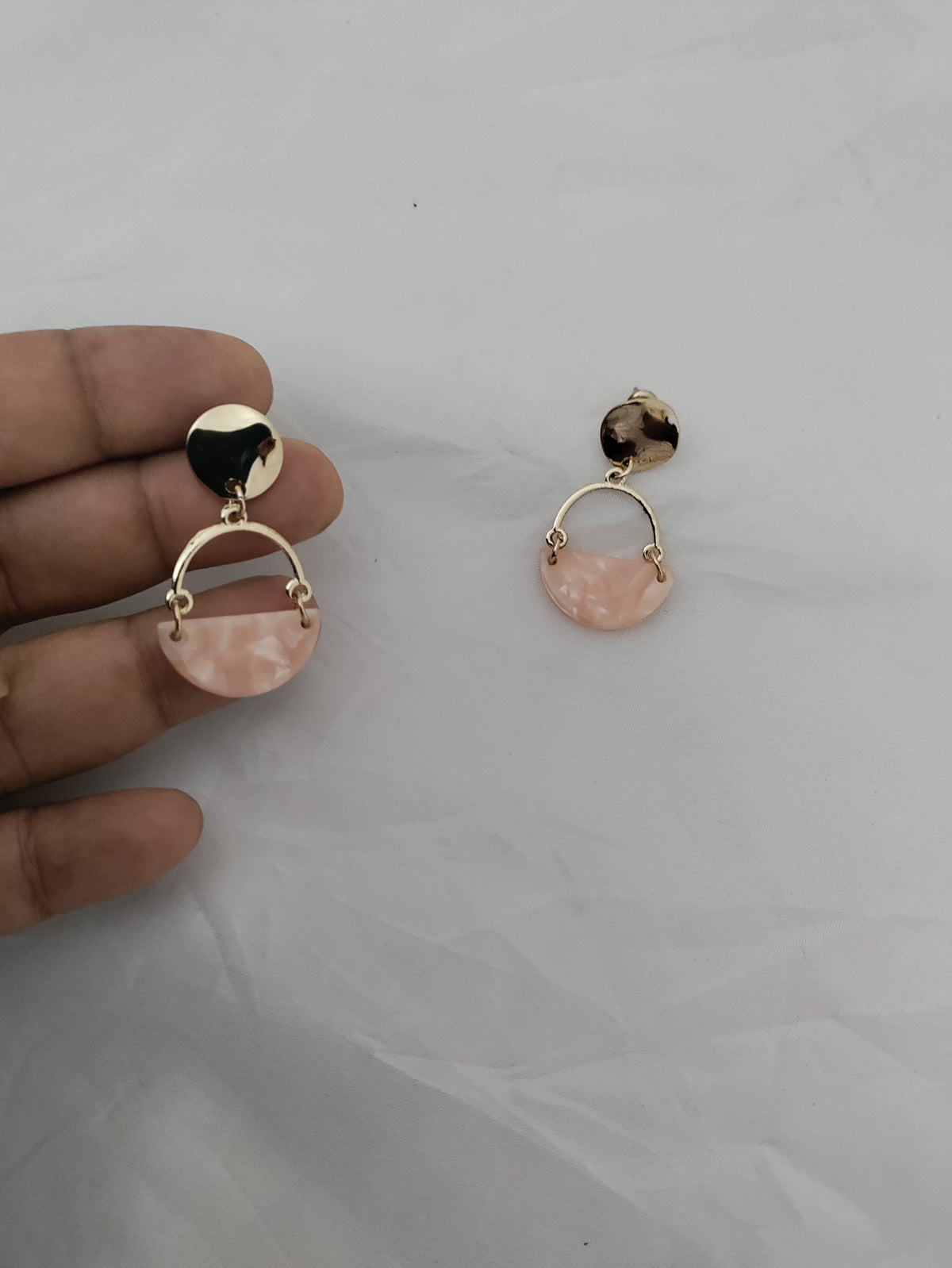 Peach colored gold plated earrings