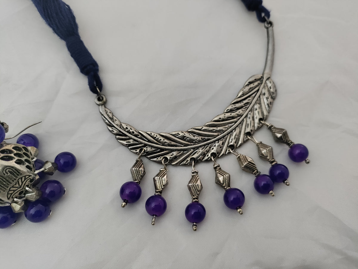 Purple and silver necklace set