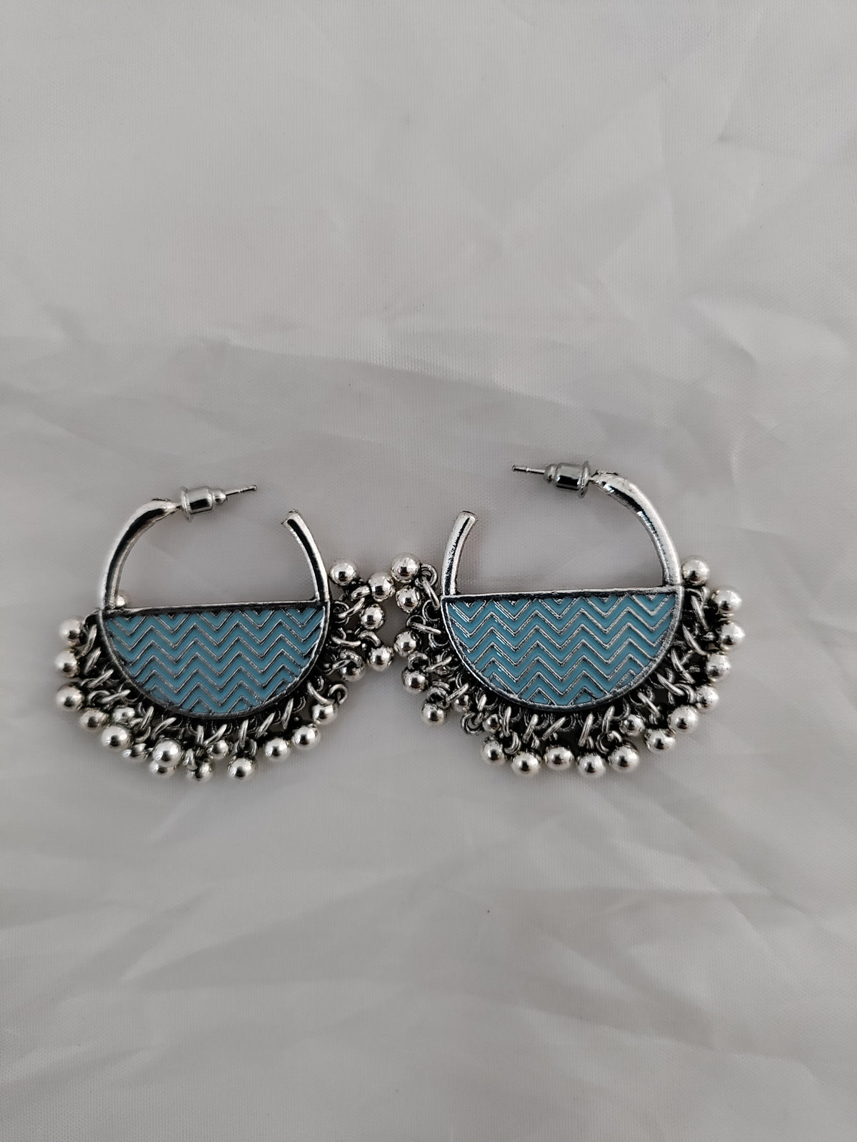 Chevron patterned oxidised silver earrings