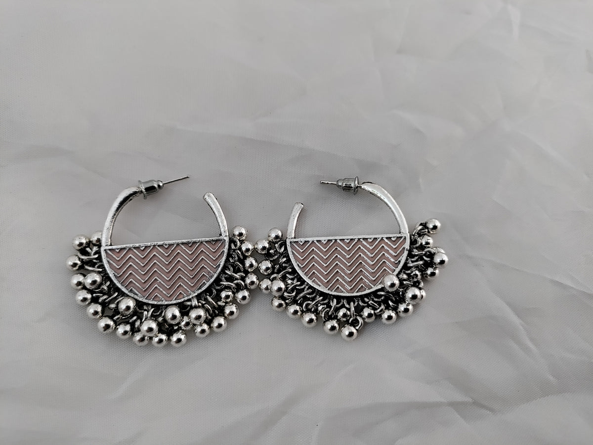 Chevron patterned oxidised silver earrings